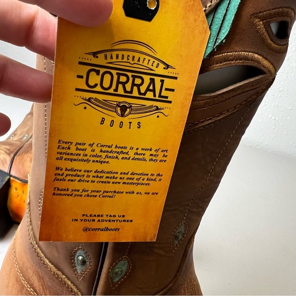 Corral Brown NIB W7 Turquoise and Brown Leather Studded Cut Out Western Boots - Picture 15 of 15